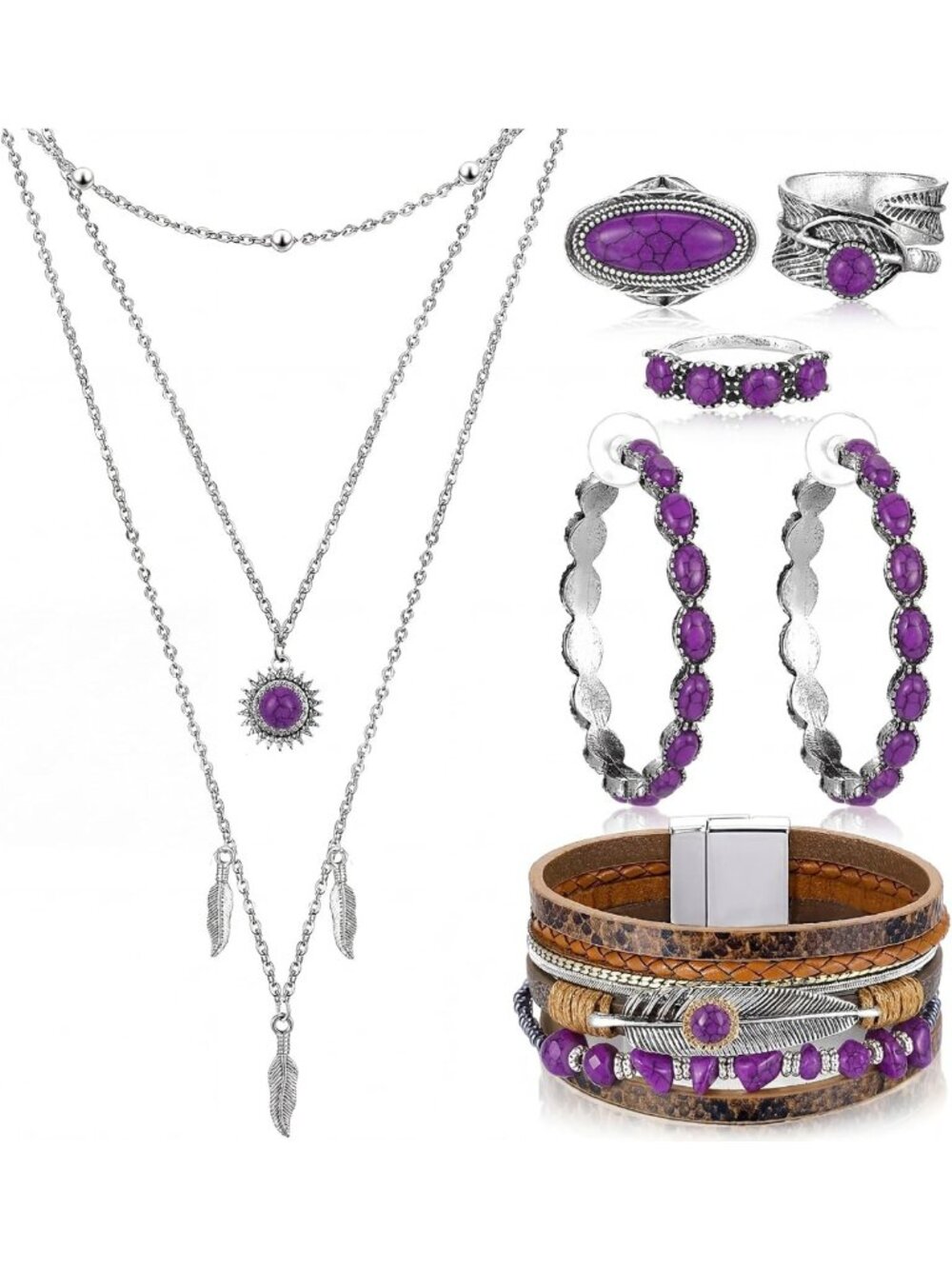 Turquoise Western Jewelry Set for Women - Boho Chic Necklace & Earrings
